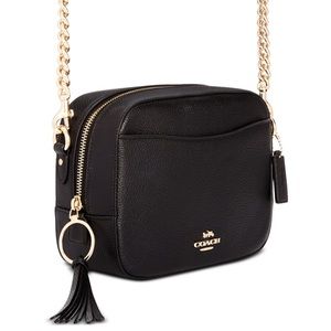 Coach Camera Bag in Polished Pebbled Leather Black